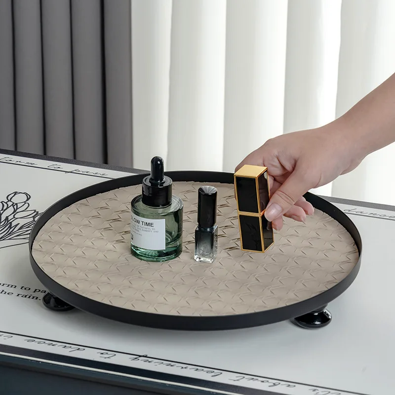 Luxury Skincare Tray - Vine Woven Leather Wooden Foot Disc